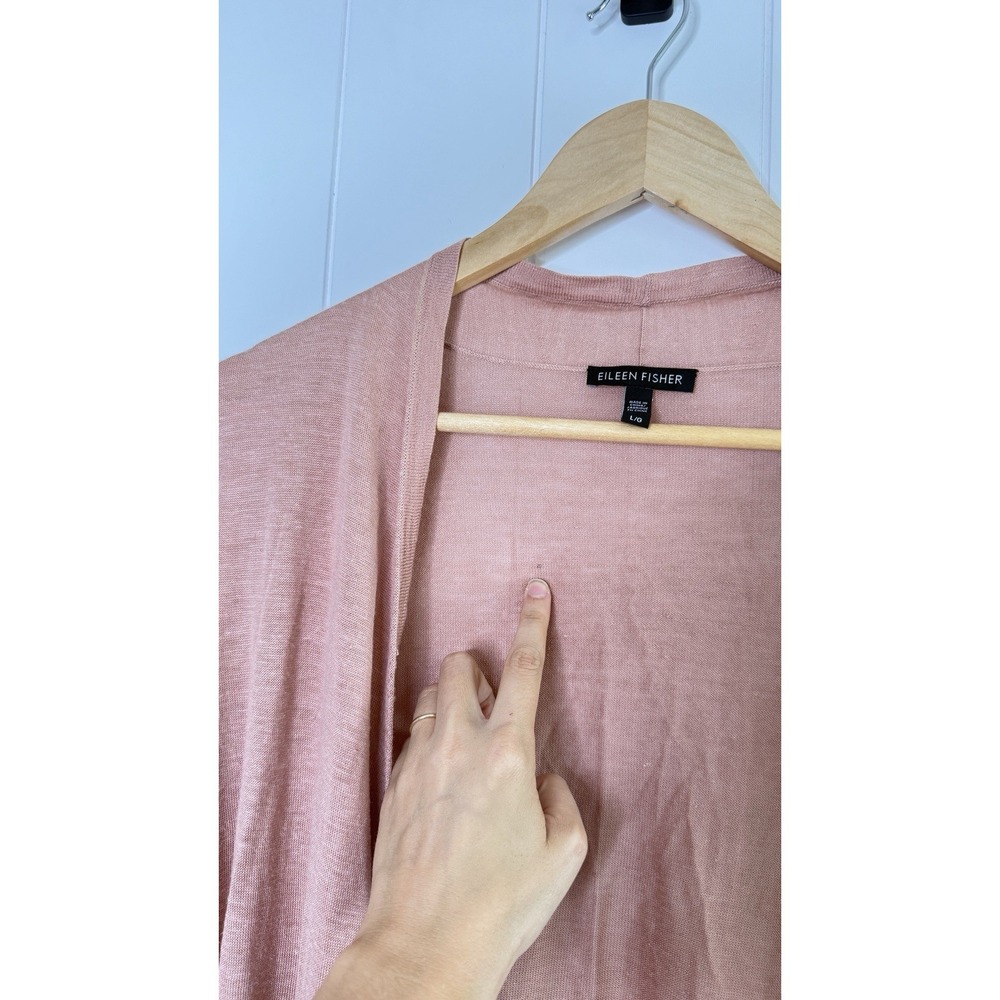 Eileen Fisher Silk Linen Open Front Cardigan Rose Pink Lightweight Drape Size L - Picture 8 of 9